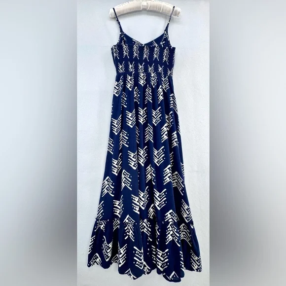 MWT Aerie Women’s Blue Ikat White Tribal Print Boho Cut Out Long Maxi Dress Sz S - Picture 7 of 15